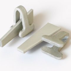 Formwork wedge and clip set is specifically used on formwork panels with metric slots. The clip is inserted into the metric slot in the panel and the wedge is inserted into the clip by sliding the wedge tightly through gap in the clip.